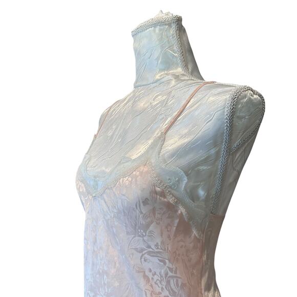 Vintage Satin Mermaid Slip Dress Light Pink Medium Floral Jacquard Y2K Romantic - Picture 8 of 16